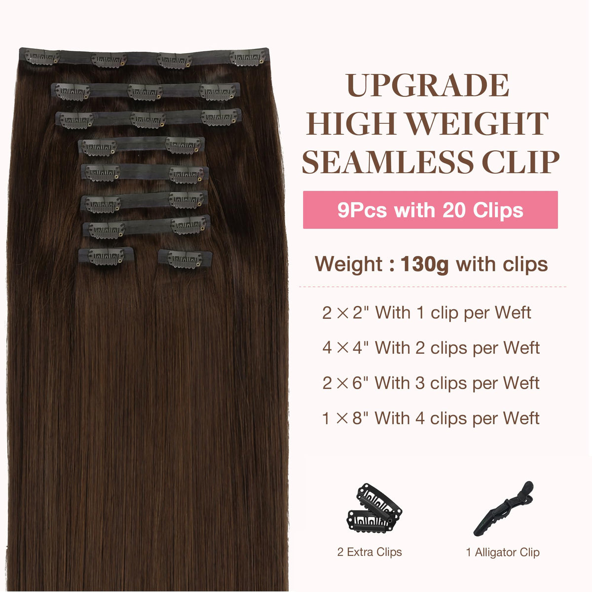 GOO GOO Clip in Hair Extensions 22inch Chocolate Brown packaging