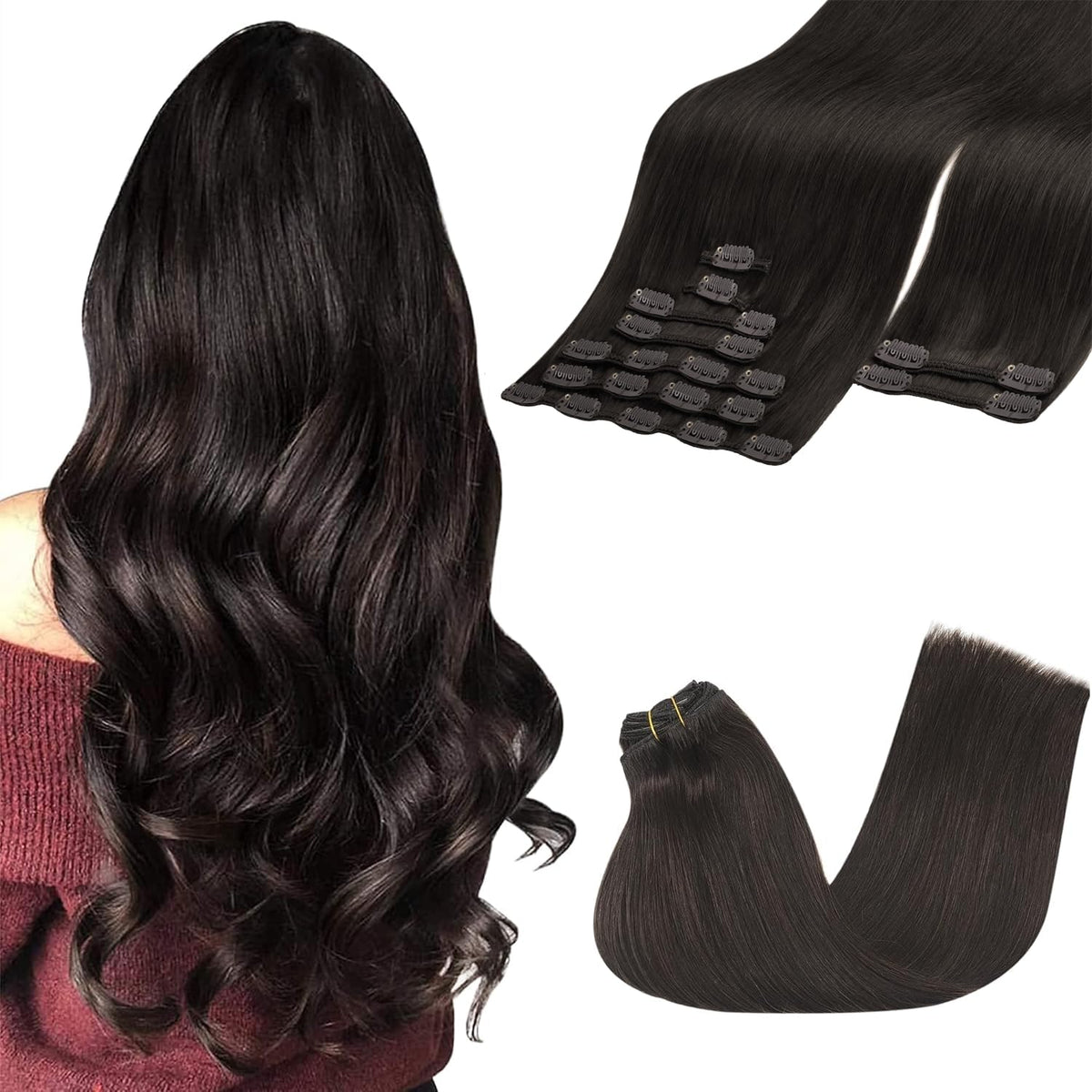 GOO GOO Clip in Hair Extensions 22inch Dark Brown front view
