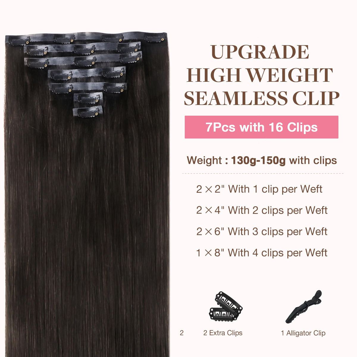 GOO GOO Clip in Hair Extensions 22inch Dark Brown packaging