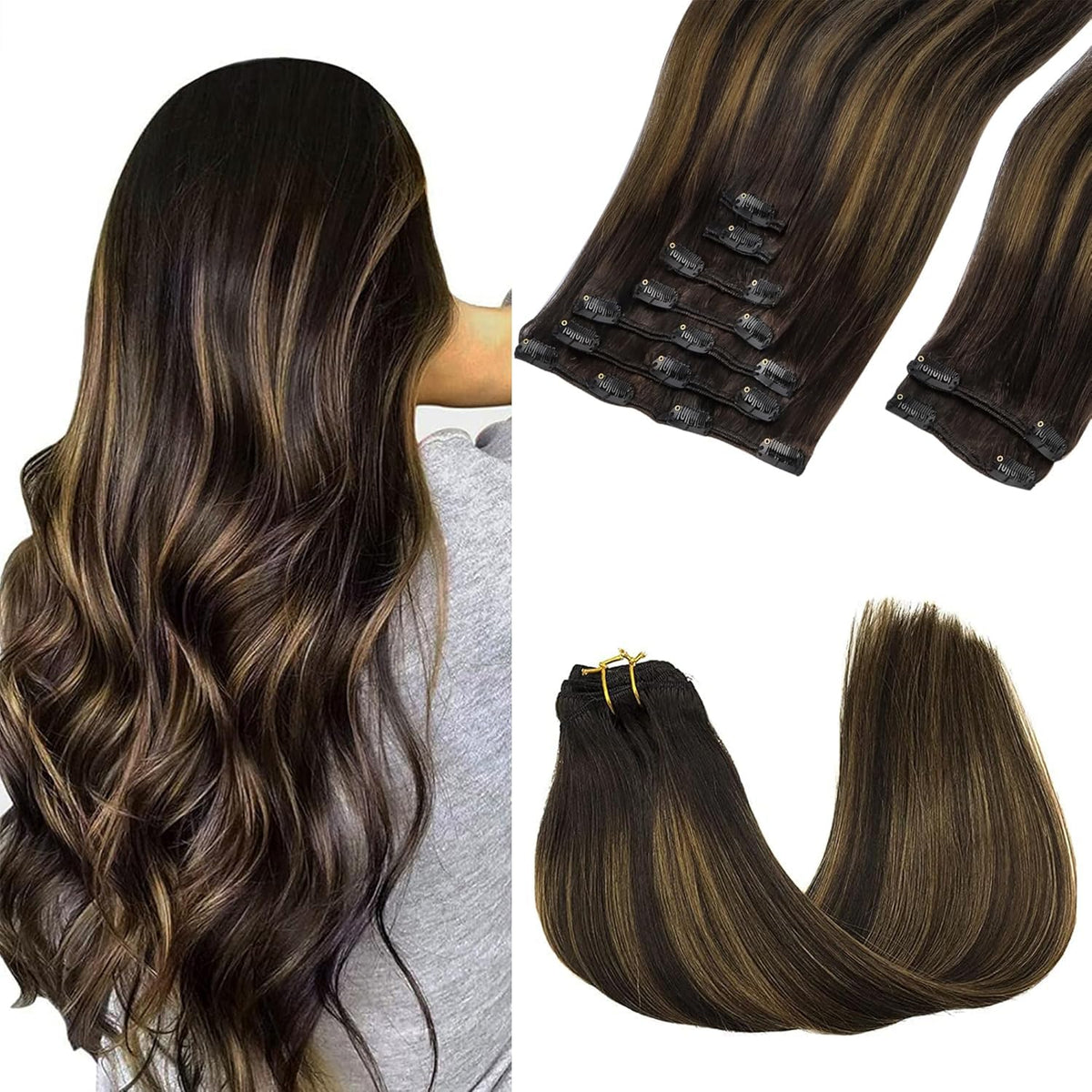 GOO GOO Clip in Hair Extensions 22inch dark brown to chestnut brown