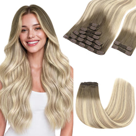 GOO GOO Clip in Hair Extensions 22inch Iced Latte Cream Blonde front view