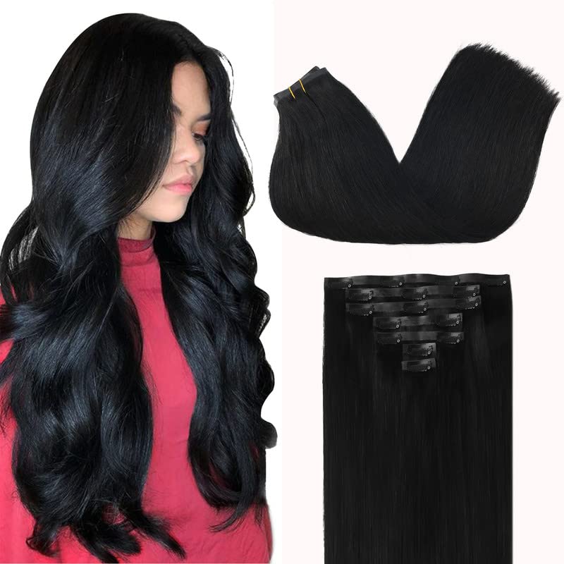 GOO GOO Clip in Hair Extensions 22inch Jet Black front view
