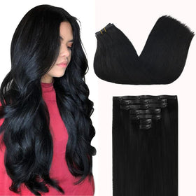 GOO GOO Clip in Hair Extensions 22inch Jet Black front view