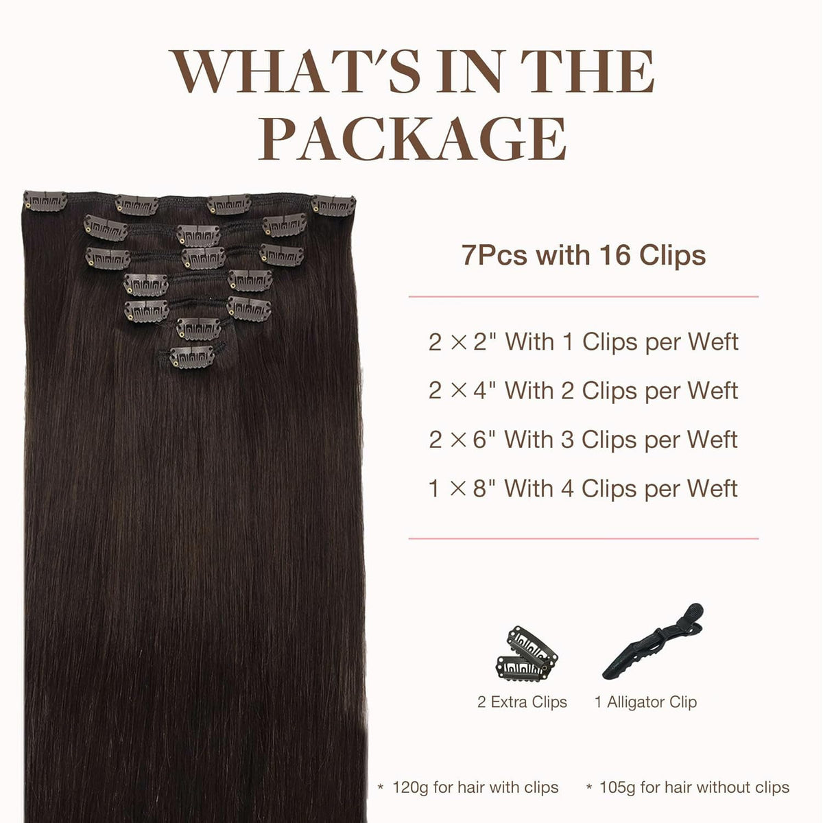 GOO GOO Clip in Hair Extensions 22inch Light Brown packaging