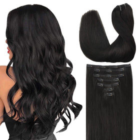 GOO GOO Clip in Hair Extensions 22inch natural black front view