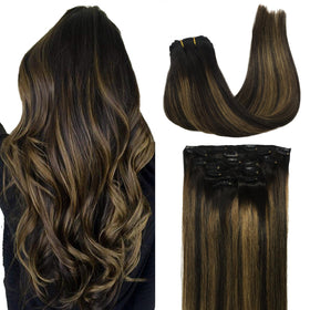 GOO GOO Clip in Hair Extensions 22inch natural black to chestnut brown
