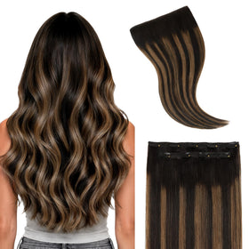 GOO GOO Clip in Hair Extensions 22inch natural black to chestnut brown front view