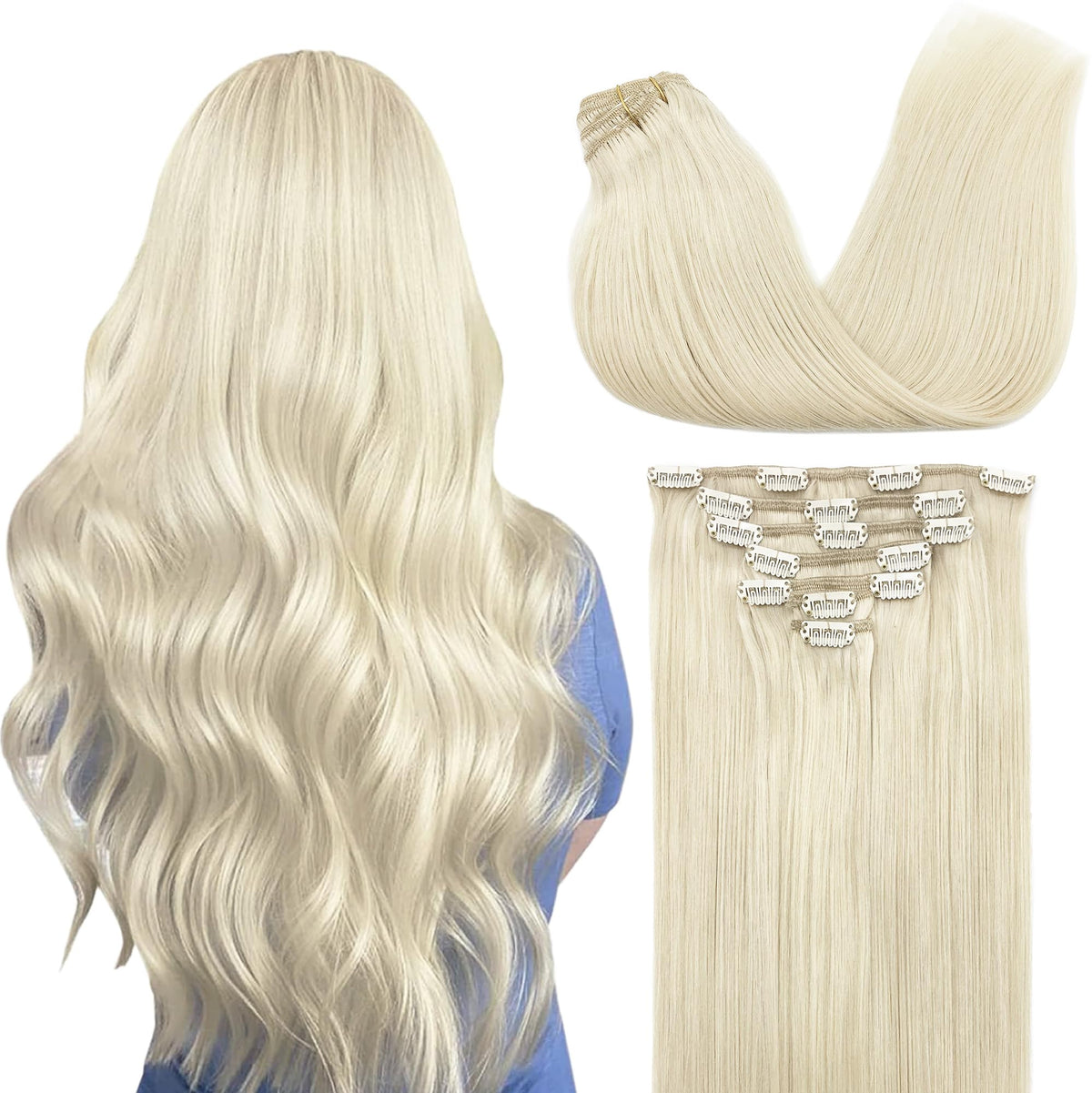 GOO GOO Clip in Hair Extensions 22inch Platinum Blonde front view