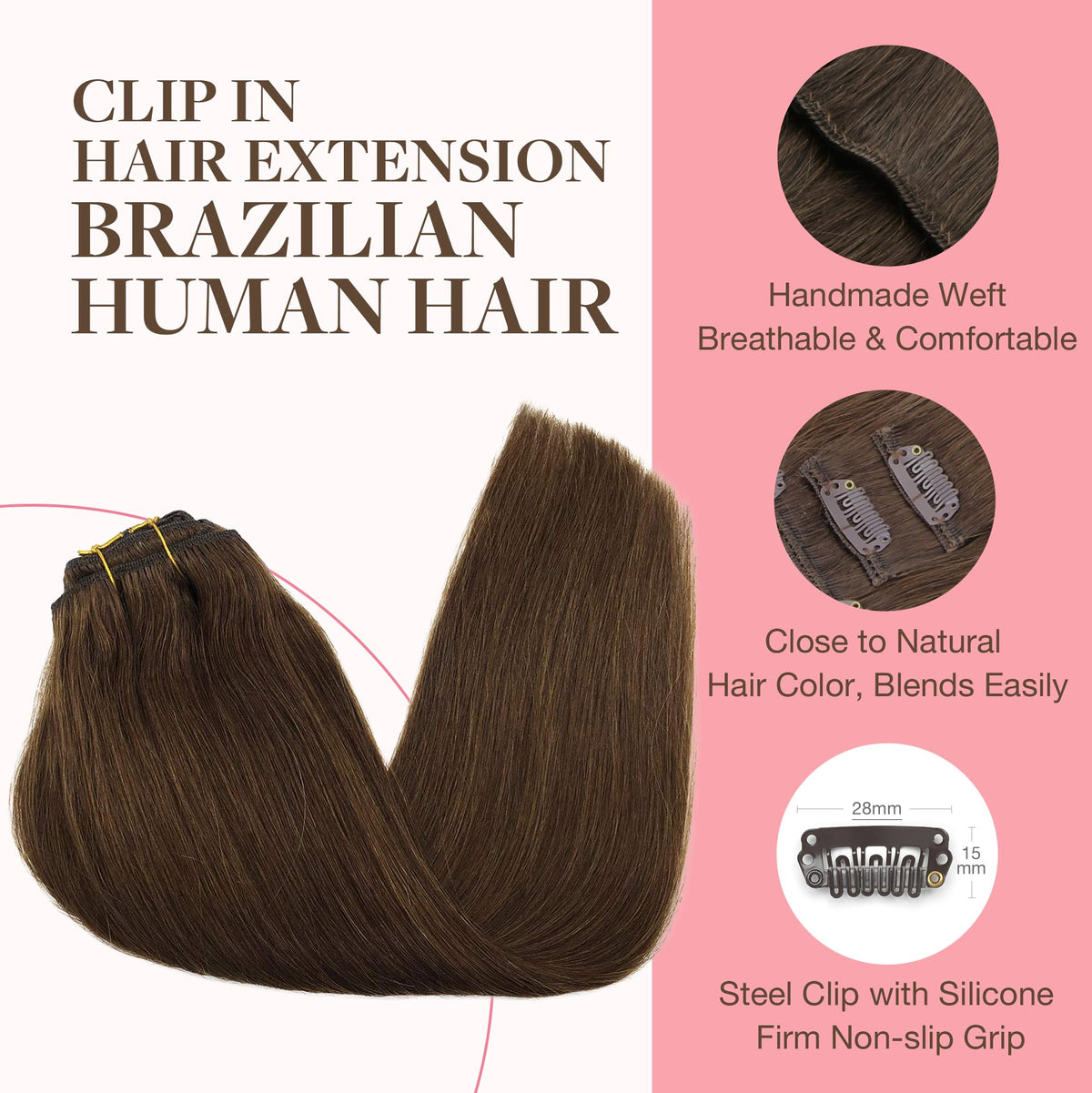 GOO GOO Clip in Hair Extensions 24 inch chocolate brown packaging