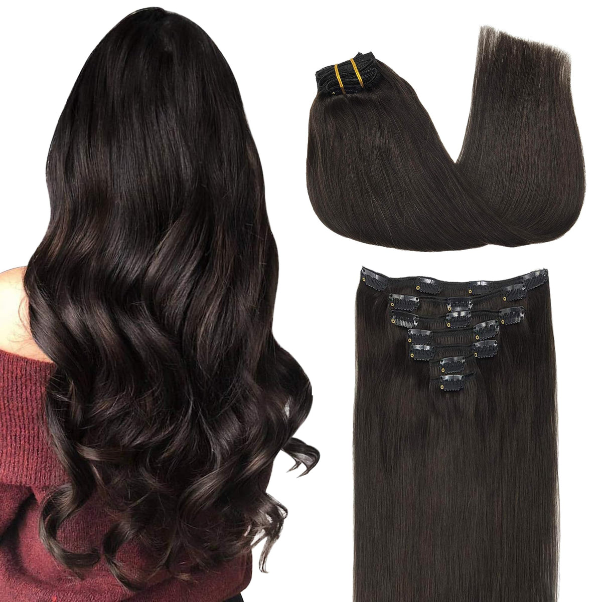 GOO GOO Clip in Hair Extensions 24 inch dark brown front view