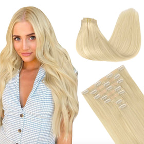 GOO GOO Clip in Hair Extensions 24inch #60A Platinum Blonde front view