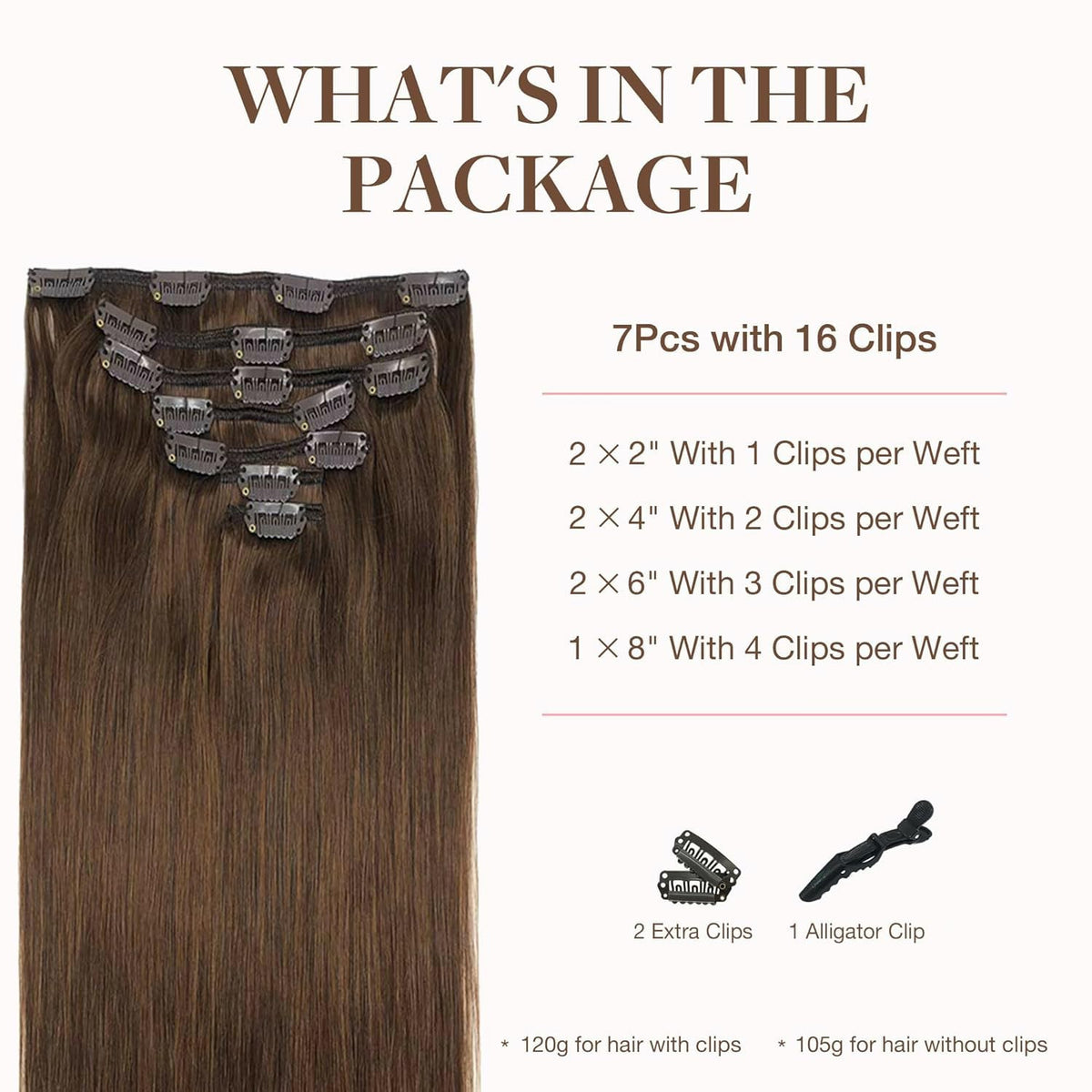 GOO GOO Clip in Hair Extensions 24inch Chocolate Brown packaging