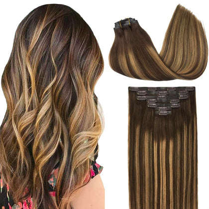 GOO GOO Clip in Hair Extensions 24inch chocolate brown to caramel blonde