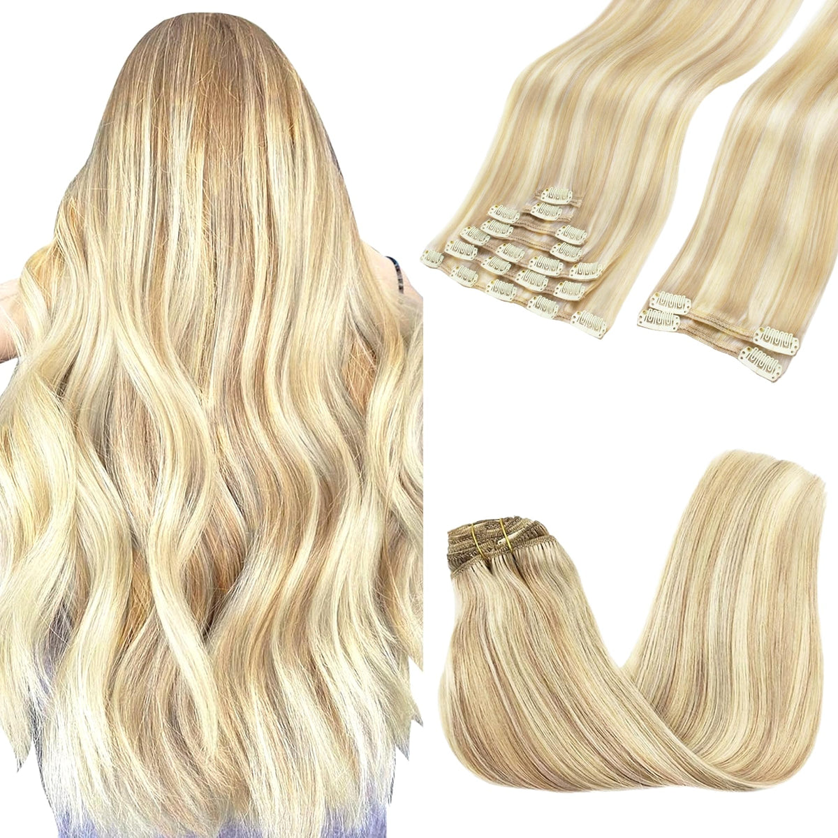 GOO GOO Clip in Hair Extensions 24inch dark blonde highlighted front view