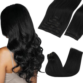 GOO GOO Clip in Hair Extensions 24inch in Jet Black front view