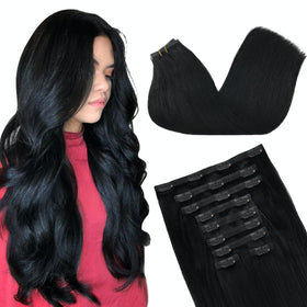 GOO GOO Clip in Hair Extensions 24inch Jet Black front view
