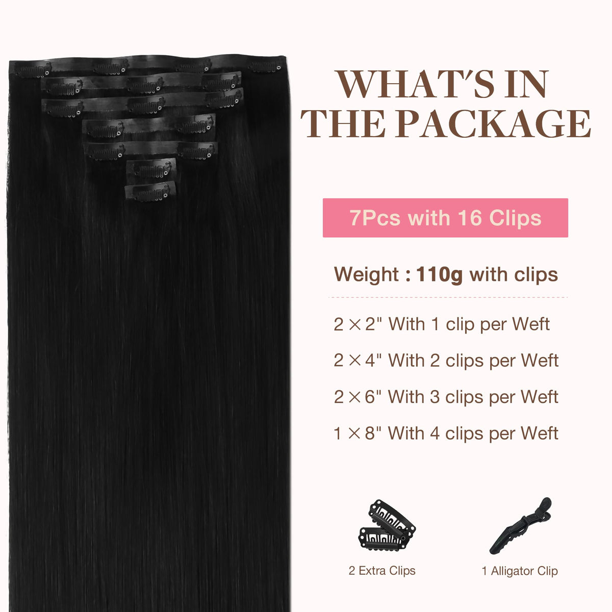 GOO GOO Clip in Hair Extensions 24inch Jet Black packaging
