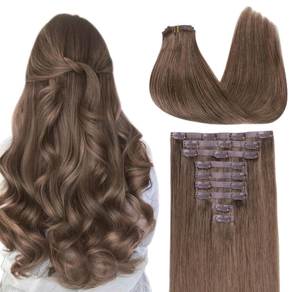 GOO GOO Clip in Hair Extensions 24inch Light Ash Brown front view