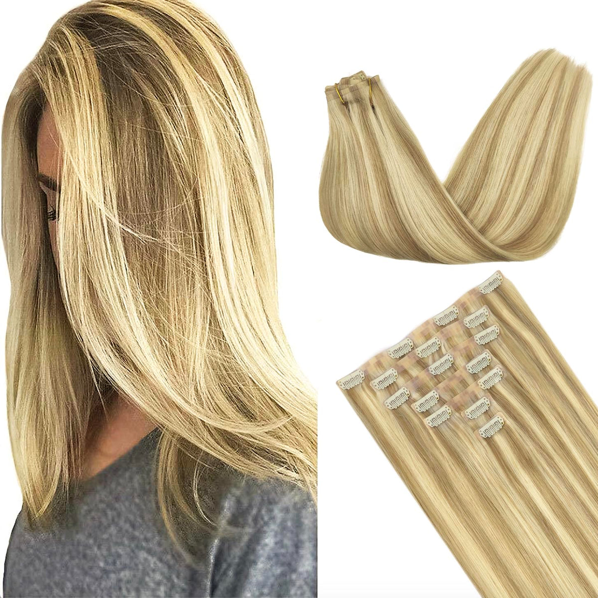 GOO GOO Clip in Hair Extensions 24inch light blonde front view