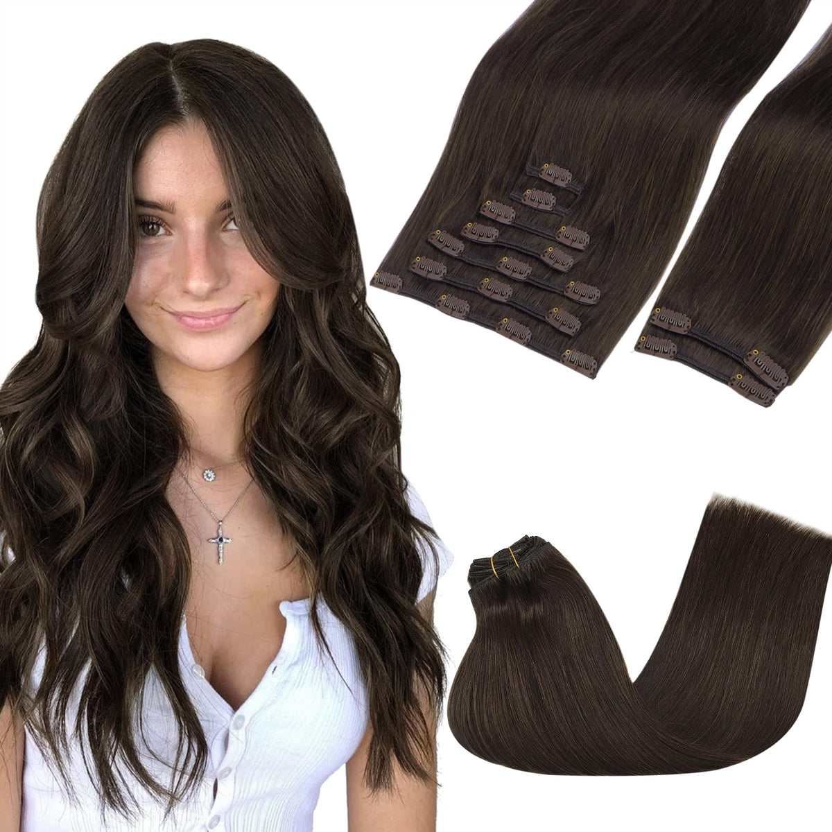 GOO GOO Clip in Hair Extensions 24inch Light Brown front view