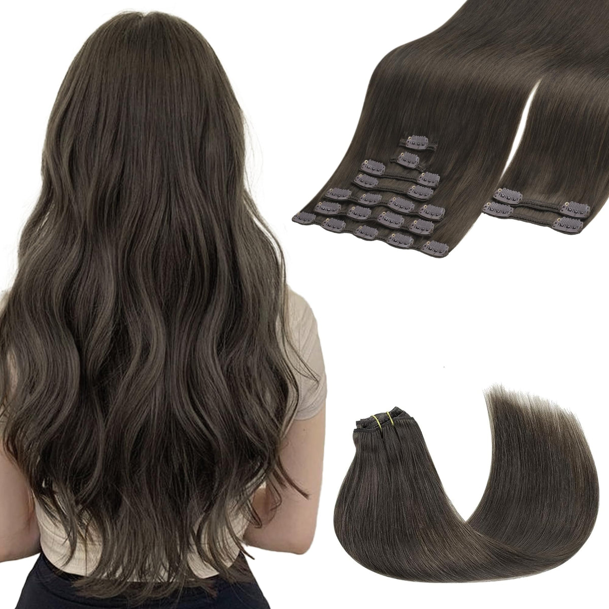 GOO GOO Clip in Hair Extensions 24inch Mocha Brown front view