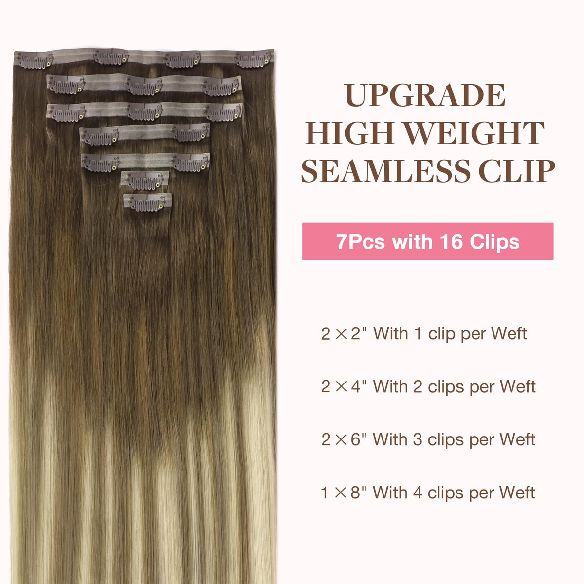 GOO GOO Clip in Hair Extensions 24inch showing clips and texture