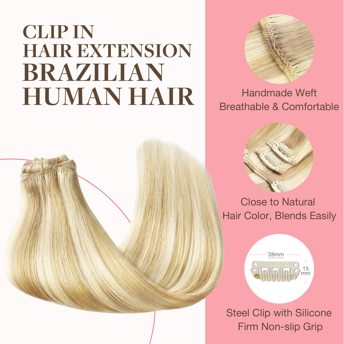 GOO GOO Clip in Hair Extensions 24inch side view highlighting smooth texture