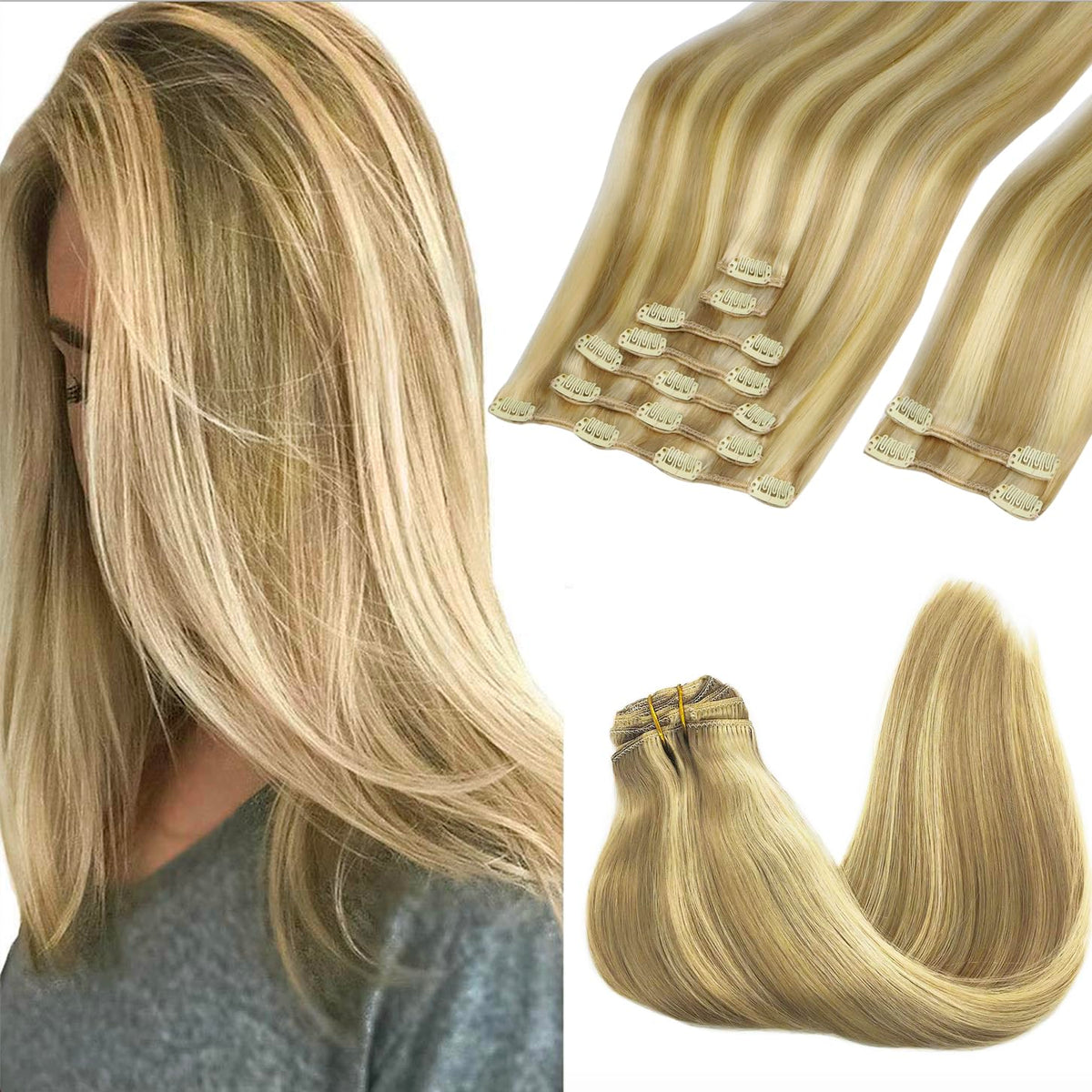 GOO GOO Clip in Hair Extensions 26inch Light Blonde front view