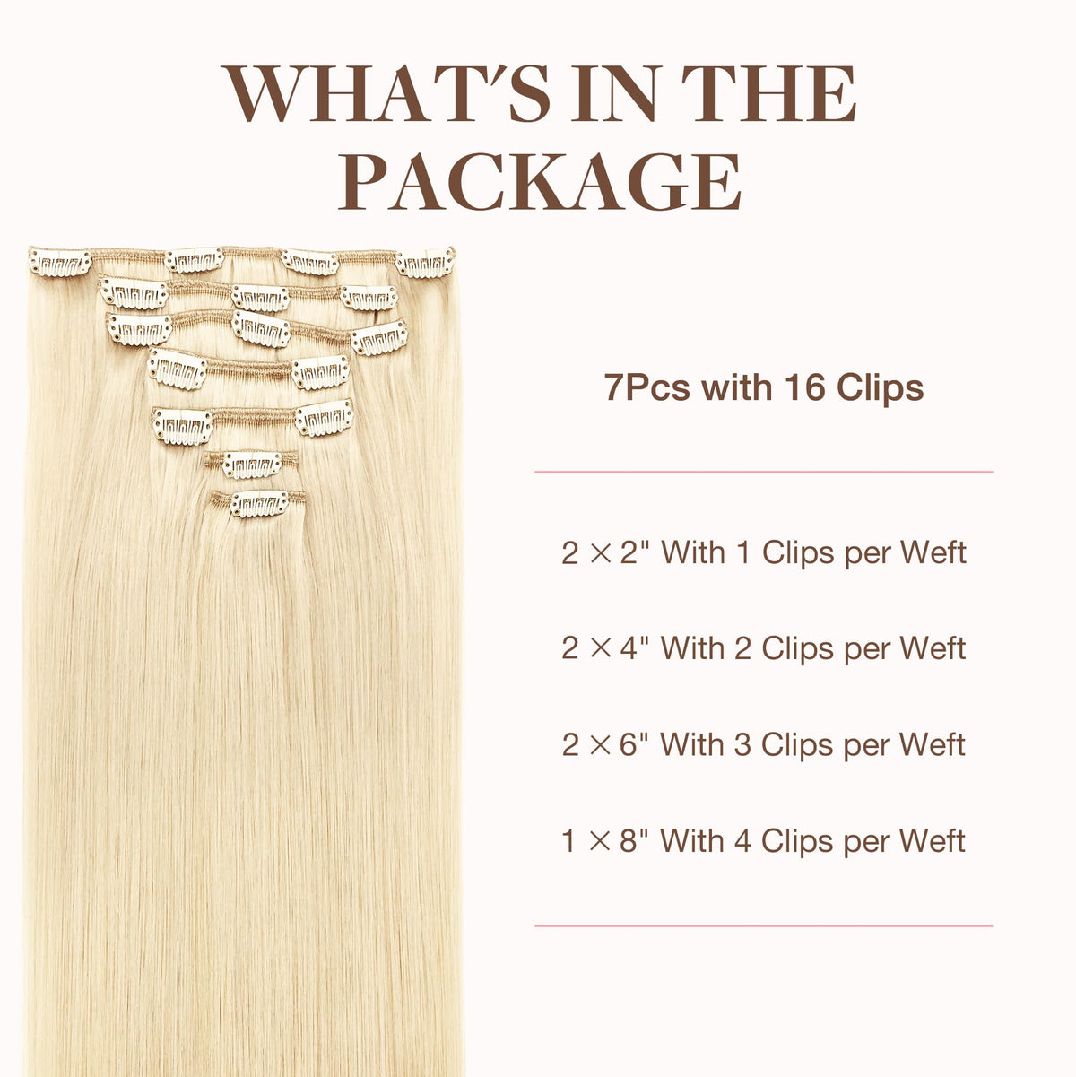 GOO GOO Clip in Hair Extensions 613R Bleach Blonde close-up of clips