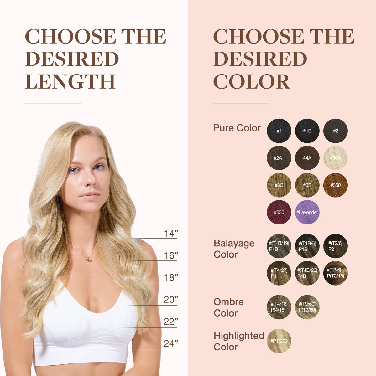 GOO GOO Clip in Hair Extensions colour comparison chart
