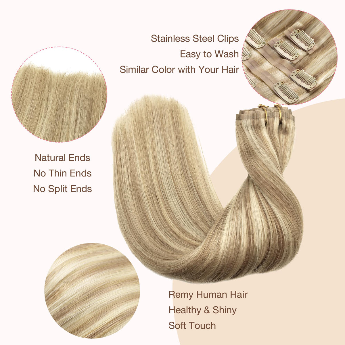GOO GOO Clip in Hair Extensions dark blonde highlighted