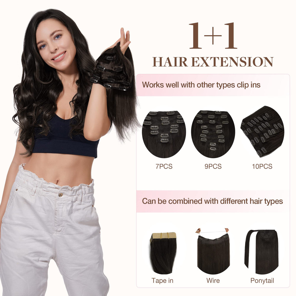 GOO GOO Clip in Hair Extensions displayed on a mannequin