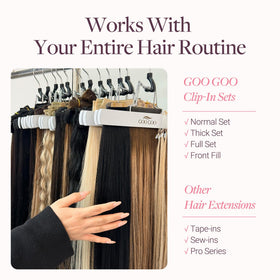 GOO GOO Clip in Hair Extensions displayed with packaging