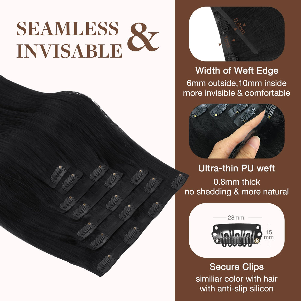 GOO GOO Clip in Hair Extensions displayed with styling tools