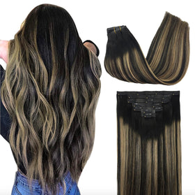 GOO GOO Clip in Hair Extensions front view, Balayage #1B/6/1B