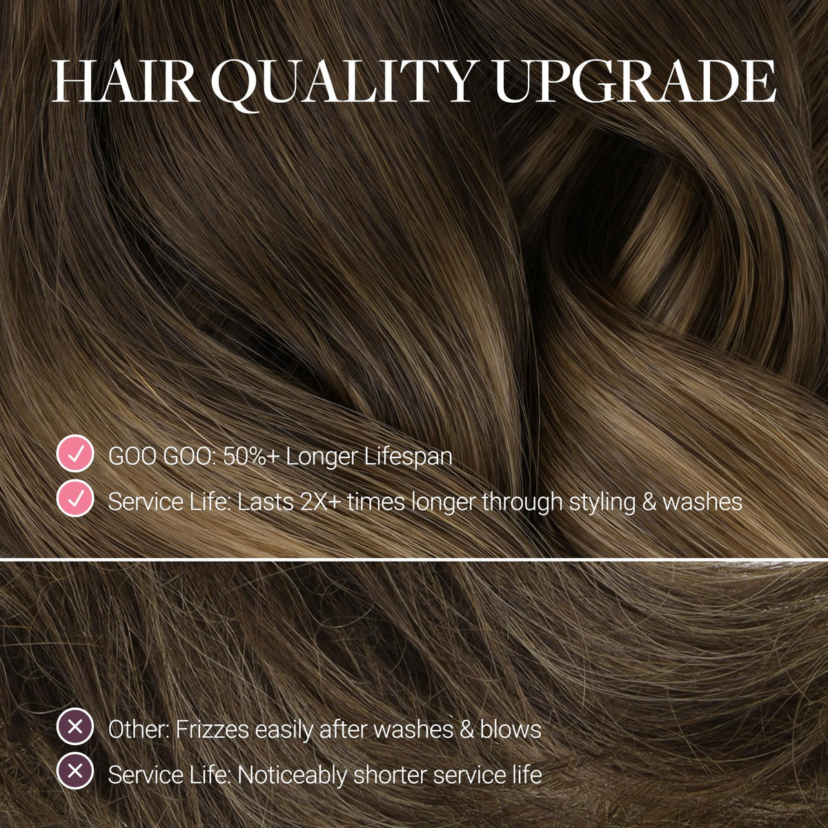 GOO GOO Clip in Hair Extensions in balayage chocolate brown to caramel blonde