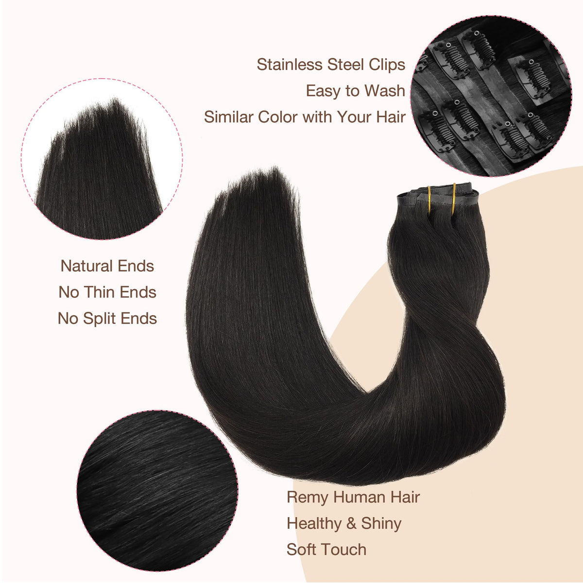 GOO GOO Clip in Hair Extensions in natural black colour