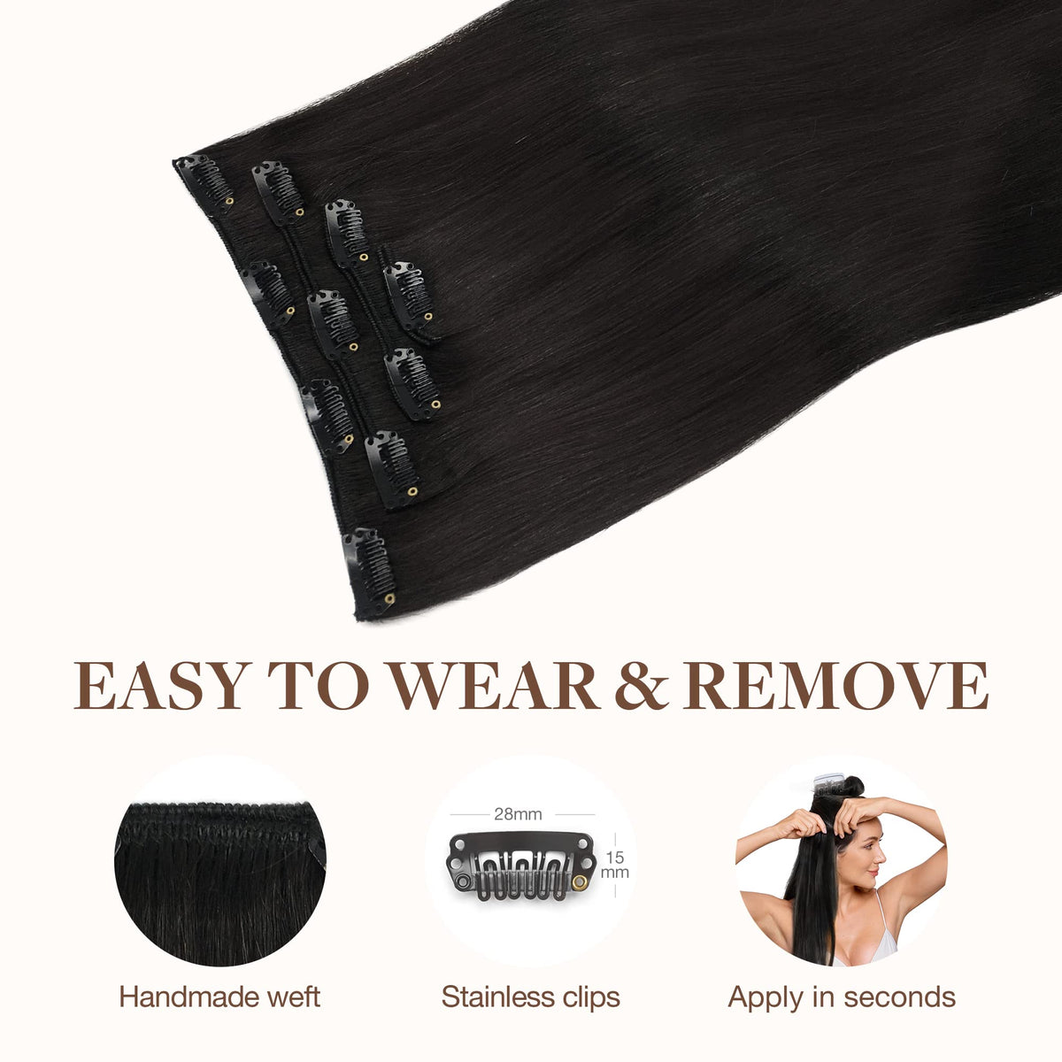 GOO GOO Clip in Hair Extensions in natural black colour