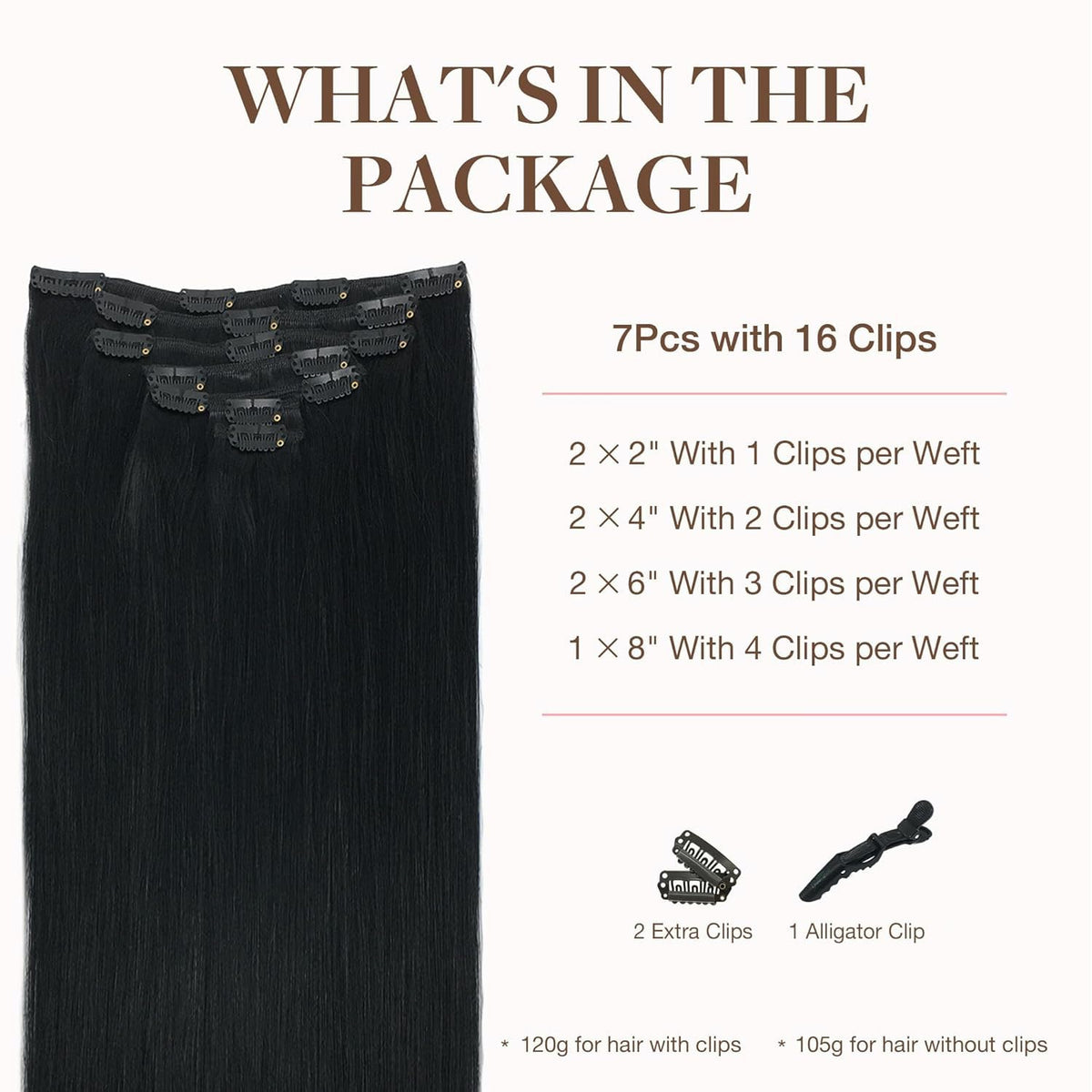 GOO GOO Clip in Hair Extensions Jet Black packaging