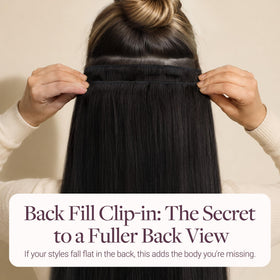 GOO GOO Clip in Hair Extensions Jet Black styled on model