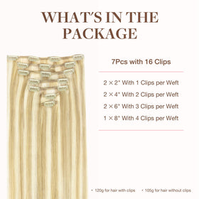GOO GOO Clip in Hair Extensions packaging showing 7 pieces