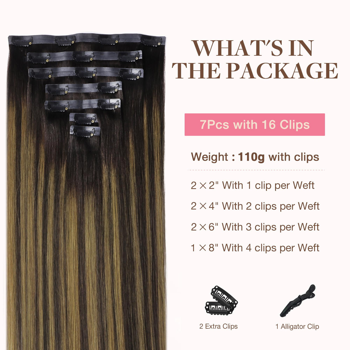 GOO GOO Clip in Hair Extensions packaging showing 7 pieces
