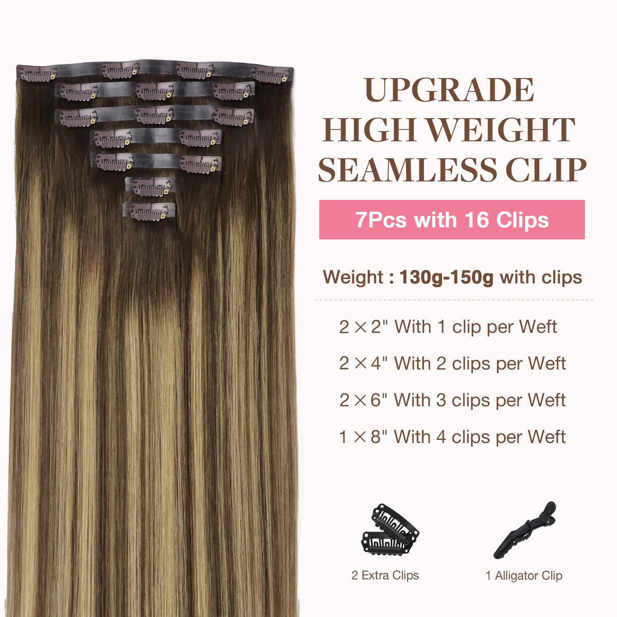 GOO GOO Clip in Hair Extensions packaging with 7 pieces