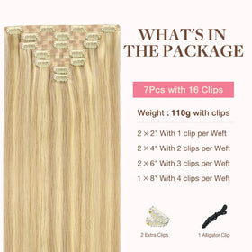 GOO GOO Clip in Hair Extensions packaging with 7 pieces