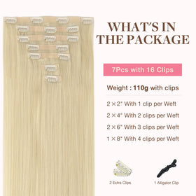 GOO GOO Clip in Hair Extensions packaging with 7 pieces