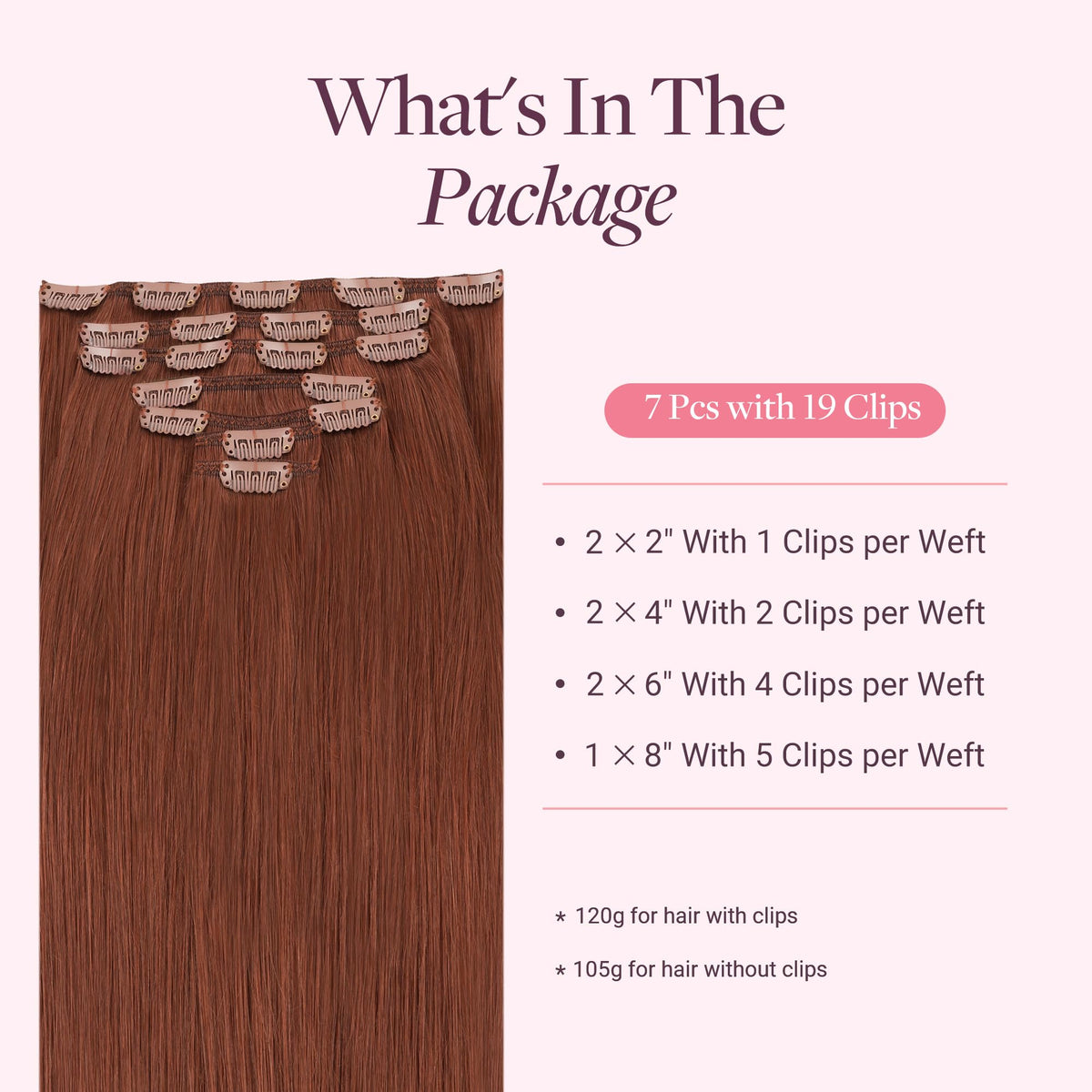GOO GOO Clip in Hair Extensions packaging with 7 pieces