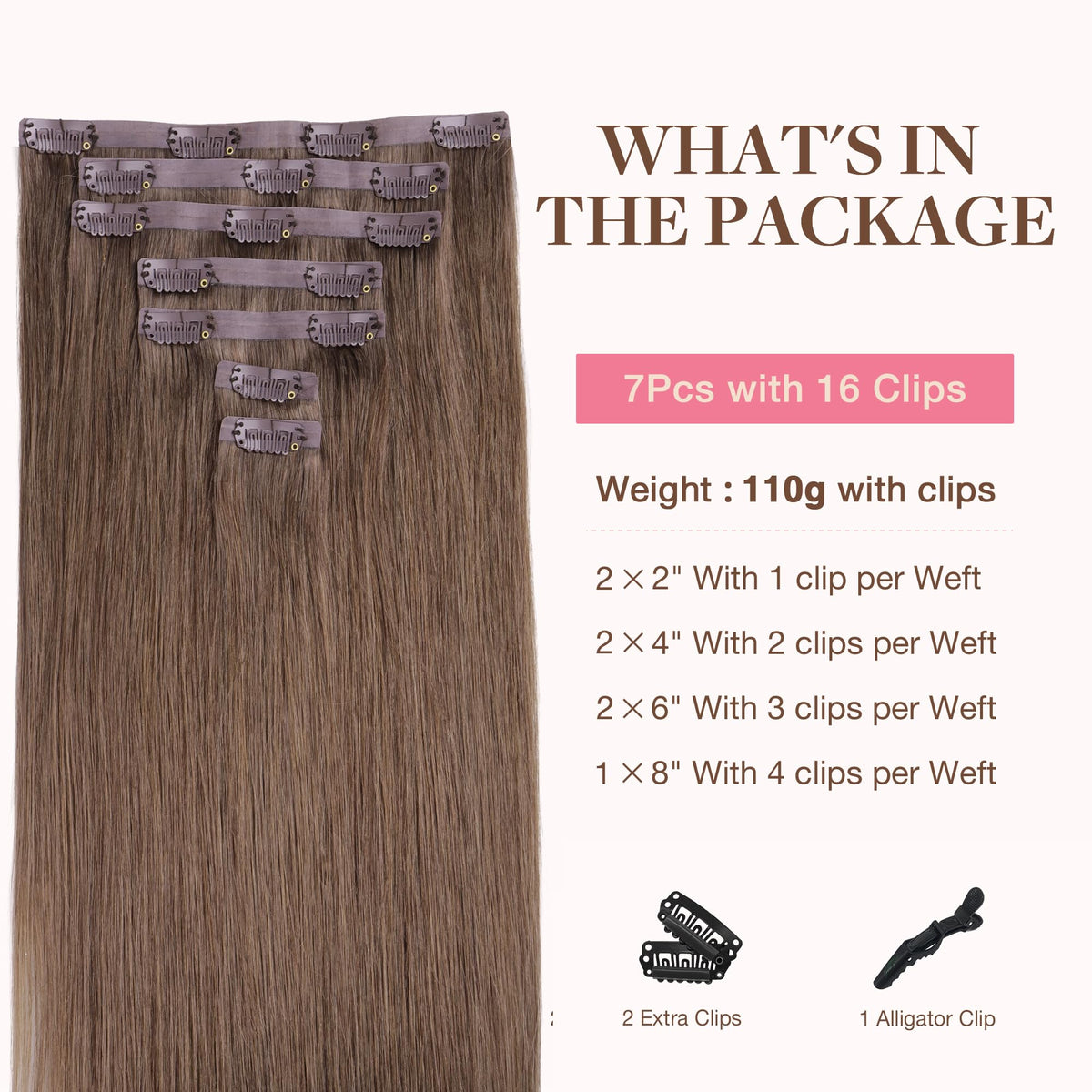 GOO GOO Clip in Hair Extensions packaging with 7 pieces