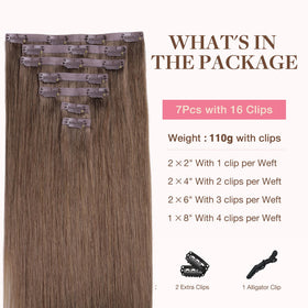 GOO GOO Clip in Hair Extensions packaging with 7 pieces