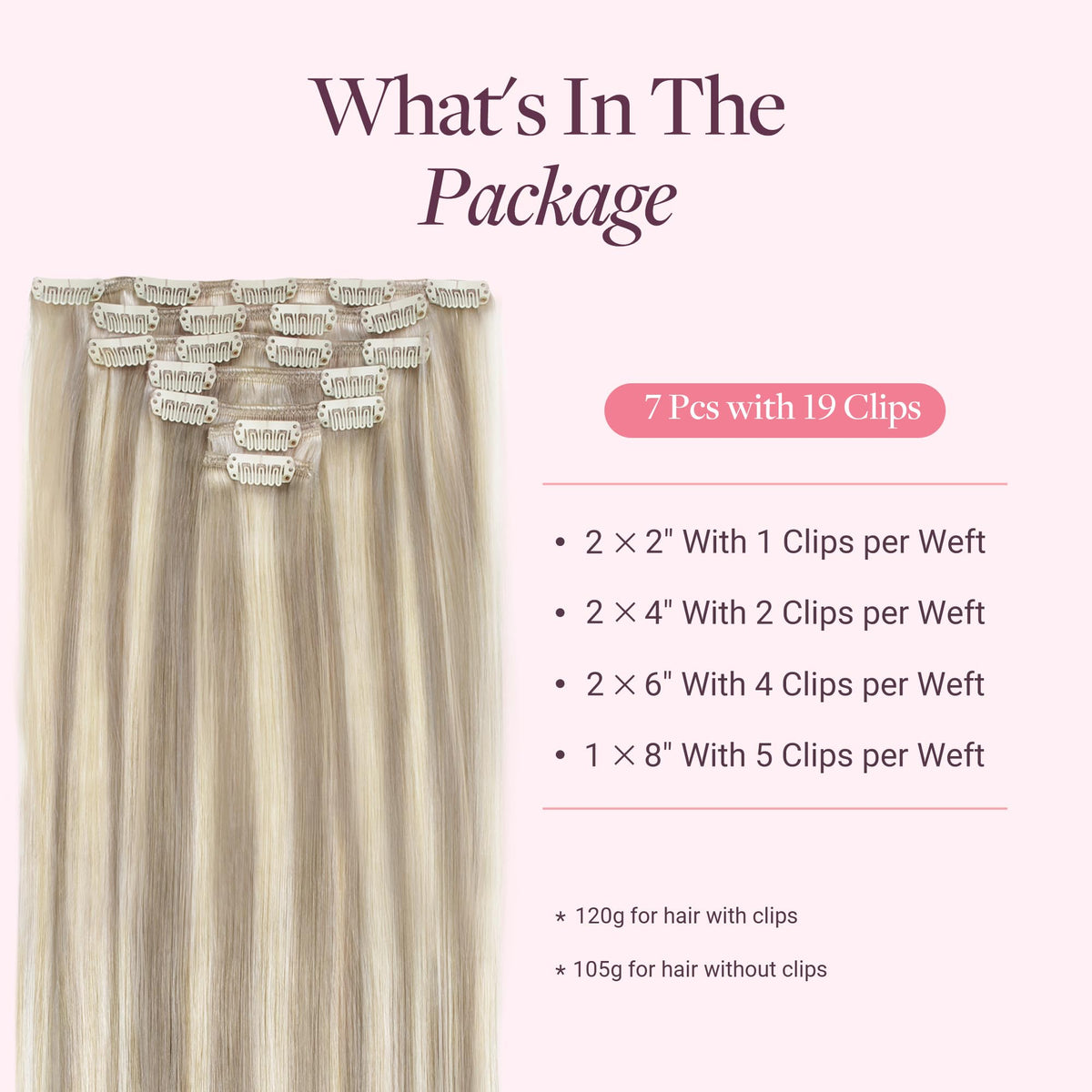 GOO GOO Clip in Hair Extensions packaging with 7 pieces