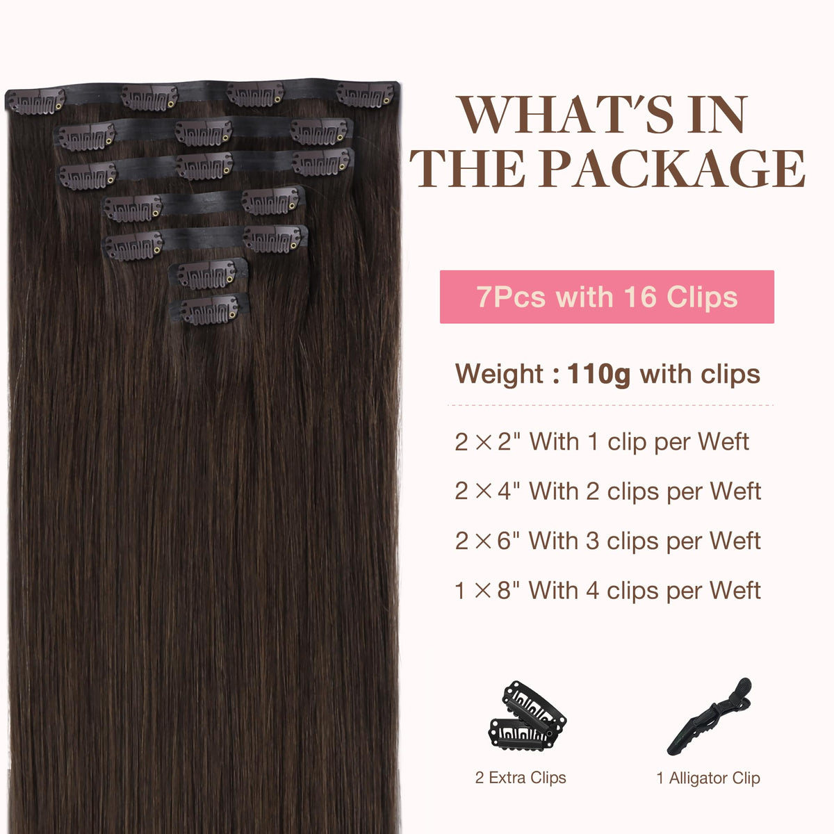 GOO GOO Clip in Hair Extensions packaging with 7 pieces